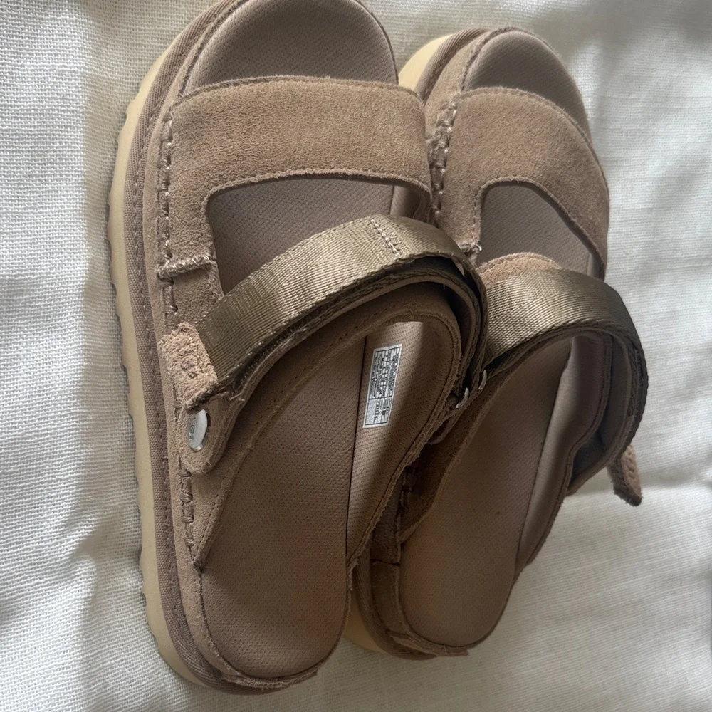UGG Goldenstar Suede Tan Sandals - Picture 2 of 6
